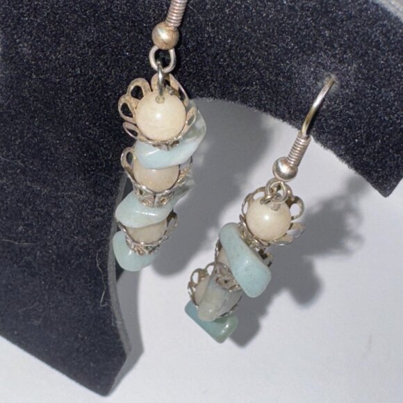 Amazonite and Jade Dangle Earrings - Picture 6 of 10